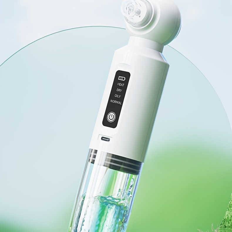 منظف الرؤوس السوداء 6 رؤوس، منظف المسام الكهربائي بالشفط، جهاز تجميل صغير بالفقاعات مع شحن USB، لتفعيل وضع التسخين، اضغط مع الاستمرار على زر الطاقة لمدة 3 ثوانٍ. يحافظ تلقائيًا على درجة حرارة ثابتة 46°C