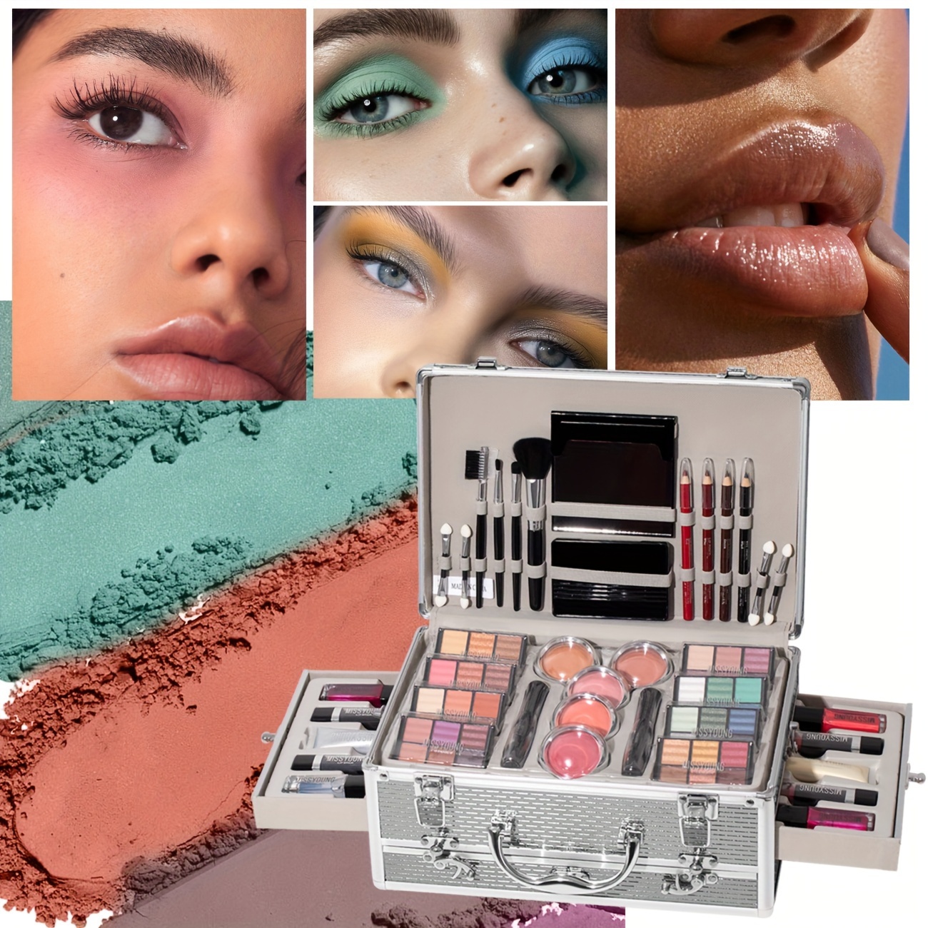 مجموعة مكياج متعددة الوظائف فضية - 48 لون ظلال عيون، 5 ألوان بلاشر، 3 ألوان هايلايتر، 6 ألوان جلوس شفاه صلب، 4 ألوان أحمر شفاه والمزيد | مجموعة مكياج طويلة الأمد مع فرش ومرآة | مفاجأة مثالية للفتيات | أفضل هدية عيد ميلاد أو حفلة عطلة, مجموعة الجمال الكاملة,تطبيق سلس,ظلال قابلة للدمج,بلاشر كومباكت
