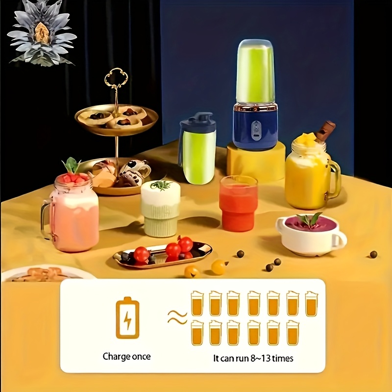 1 قطعة عصارة محمولة ومحضر عصائر بمنفذ USB مع 2 كوب (عصير وسموثي) - محرك عالي السرعة 21000 دورة في الدقيقة، نظام 6 شفرات، تشغيل بلمسة واحدة لعصائر منزلية طازجة وسموثي، مثالي للسفر والمنزل - هدية مثالية لعيد الميلاد والسفر