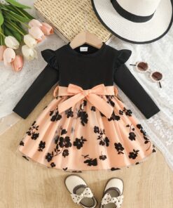 فستان شبكي بأكمام طويلة + طقم بحزام من قطعتين