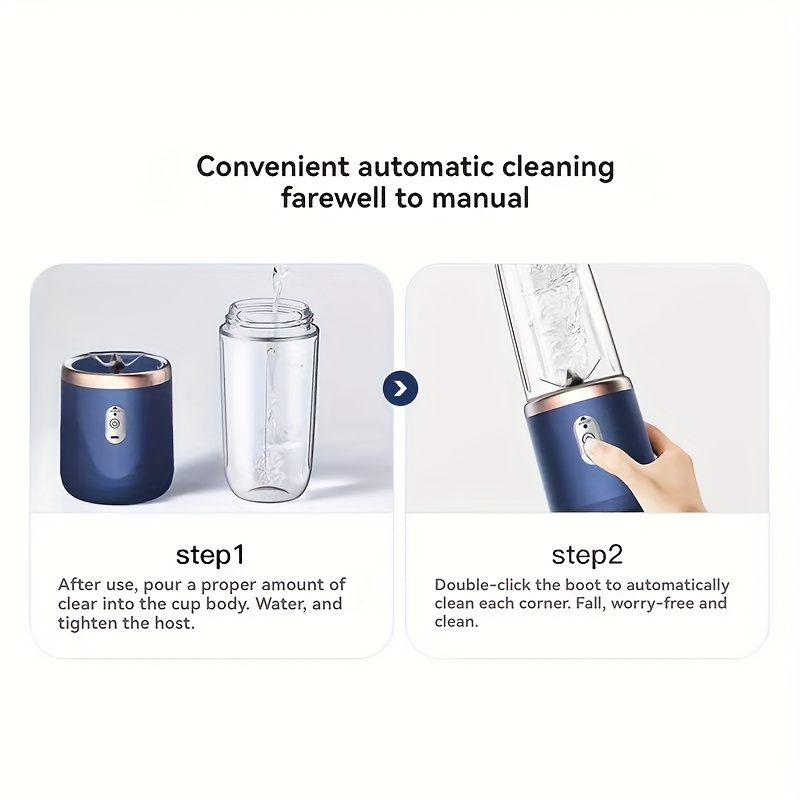 1 قطعة عصارة محمولة ومحضر عصائر بمنفذ USB مع 2 كوب (عصير وسموثي) - محرك عالي السرعة 21000 دورة في الدقيقة، نظام 6 شفرات، تشغيل بلمسة واحدة لعصائر منزلية طازجة وسموثي، مثالي للسفر والمنزل - هدية مثالية لعيد الميلاد والسفر