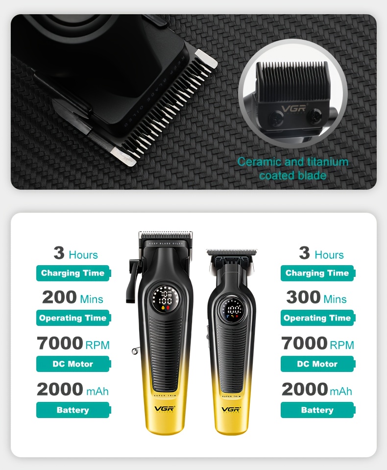 مجموعة ماكينة قص الشعر الكهربائية للرجال من VGR، ماكينة قص الشعر الاحترافية للرجال، شاشة LCD، بطارية قابلة لإعادة الشحن عبر USB، نموذج V-196&V-996، أصفر، هدية مثالية للزوج، الأب، الأصدق على العطلة، الذكرى، عيد الميلاد