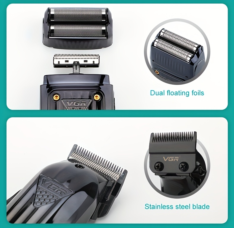 VGR V-644 ماكينة تشذيب اللحية اللاسلكية الاحترافية للرجال ومكشطة كهربائية قابلة لإعادة الشحن 3 قطع مجموعة قص شعر الحلاق مع شاشة LED مجموعة العناية بالرجال هدية مثالية للرجال.