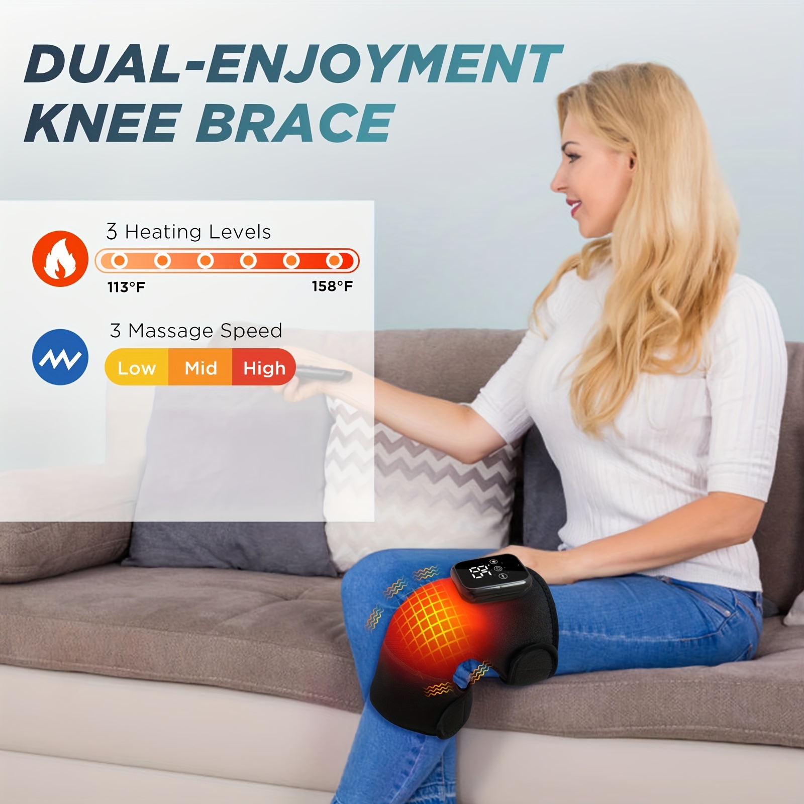 جهاز تدليك 3 في 1 مع اهتزاز، 3 مستويات للحرارة و 3 أوضاع للتدليك - كمبروس ساخن لاسلكي محمول للركبة والكتف والبصرة - يعمل بمنفذ USB (بطارية قابلة لإعادة الشحن)، مثالي للاستخدام في المكتب والدراسة والمنزل - تصميم مريح ودرجة كثافة قابلة للتعديل, ادوات المساج, سرير مساج, كرسي مساج كهربائي لكامل الجسم, مساج القدم, مساج للقدم, جهاز الأحجار الساخنة, ادوات مساج, مساج