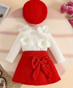 3 قطع مجموعة ملابس أنيقة للبنات من التويد مع بلوزة بأكمام مكشكشة، تنورة على شكل حرف A وقبعة مزينة باللؤلؤ والفيونكة - ملابس شتوية ناعمة باللون الوردي للأطفال حتى 12 شهرًا، فستان متعدد الطبقات قابل للغسل يدويًا للاستخدام اليومي والمناسبات الخاصة، قميص بأكمام طويلة وياقة نصف دائرية مع حواف مكشكشة، تنورة صلبة باللون الوردي على شكل حرف A مع تفاصيل فيونكة، قبعة متطابقة، وتصميم متعدد الطبقات لارتداء الخريف/الشتاء، مثالي لـ