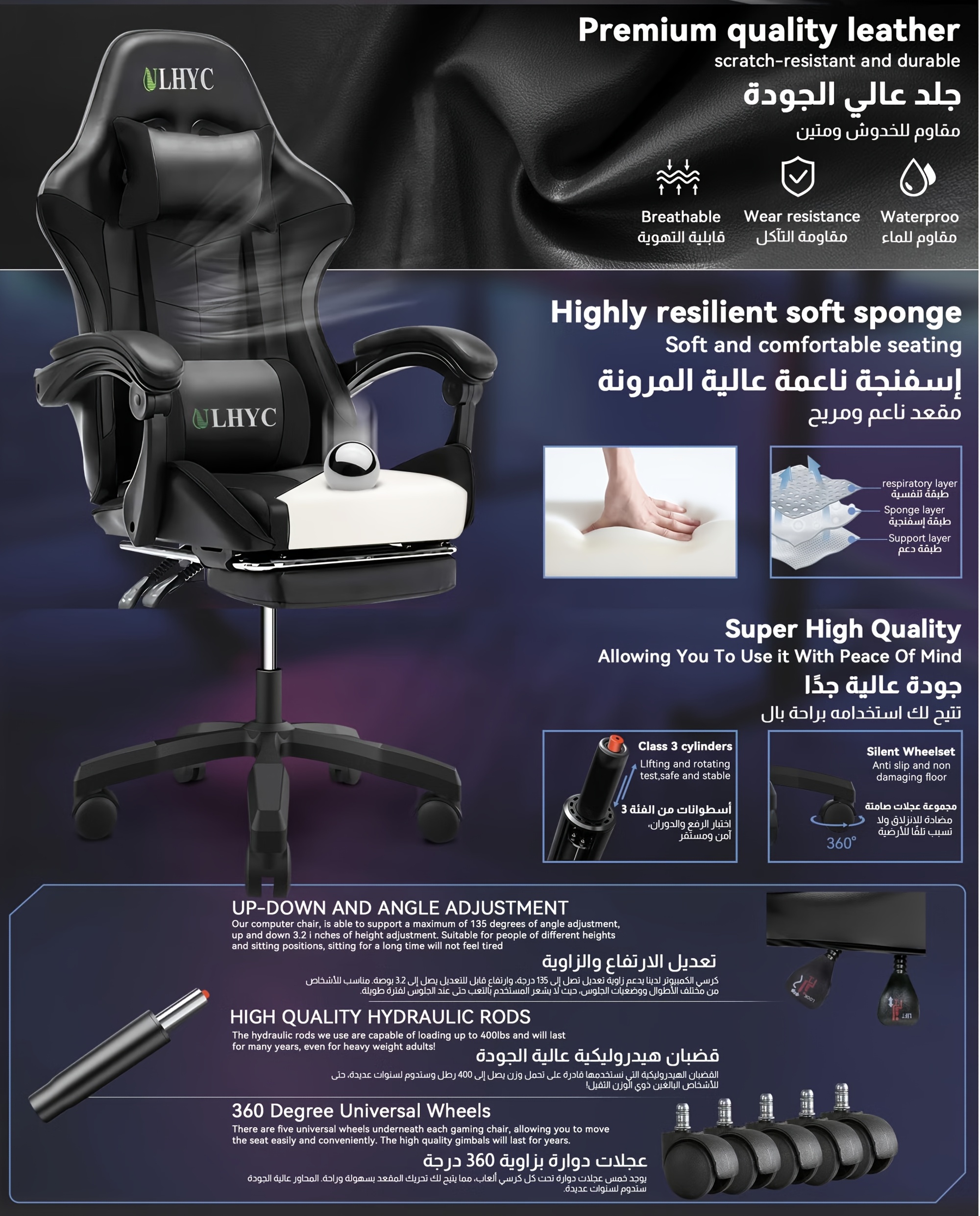 كرسي ألعاب مريح، كرسي مكتب قابل للتعديل بزوايا متعددة، كرسي رفع، جلد صناعي، كرسي ألعاب منزلي بأسعار معقولة، مقعد دوار 360° مريح، وسادة سميكة، كرسي صناعي مع مسند قدم، كرسي دوار، إكسسوارات غرفة الألعاب، مستودع محلي