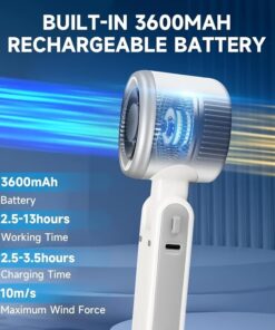 مروحة رقبة محمولة V-OKOICG، قابلة لإعادة الشحن عبر USB، 4 سرعات، بطارية ليثيوم بوليمر، بلاستيك ABS، مثالية للمكتب، غرفة النوم، السفر في الهواء الطلق، التخييم، أساسيات العودة إلى المدرسة، مروحة محمولة