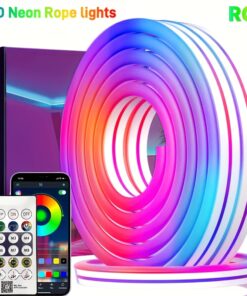 شريط ضوء نيون LED مزود بموسيقى متزامنة - 298.7 سم / 198.12 سم / 97.54 سم، يعمل بالطاقة من USB، إضاءة محيطة للكمبيوتر والمسرح والهاتف، لتزيين العطلات، هالوين، عيد الميلاد، أفضل للاحتفال بعيد الميلاد
