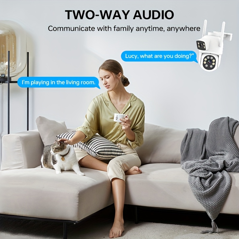 كاميرا أمان واي فاي مزدوجة العدسة 2.4/5 جيجاهرتز، كاميرا لاسلكية خارجية مع رؤية ليلية ملونة، 355 درجة دوران و 90 درجة إمالة، تحدث ثنائي الاتجاه، تتبع تلقائي، تنبيهات كشف الحركة بالذكاء الاصطناعي