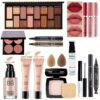 1 مجموعة مكياج احترافية شاملة مع لوحة ظلال العيون (ألوان محايدة ودافئة)، كريم أساس/كريم BB، أحمر خدود، ماسكارا، أحمر شفاه، قلم حواجب، برايمر وبودرة - مجموعة تجميل كاملة، هدية مثالية للسفر لعيد الميلاد ورأس السنة