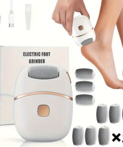 مزيل الجلد الميت الكهربائي القابل لإعادة الشحن مع 10 رؤوس قابلة للاستبدال لإزالة الجلد الميت والتلميع، يعمل بالطاقة عبر USB، تصميم أنيق ثنائي اللون بالأبيض والذهبي، مقبض مريح للاستخدام