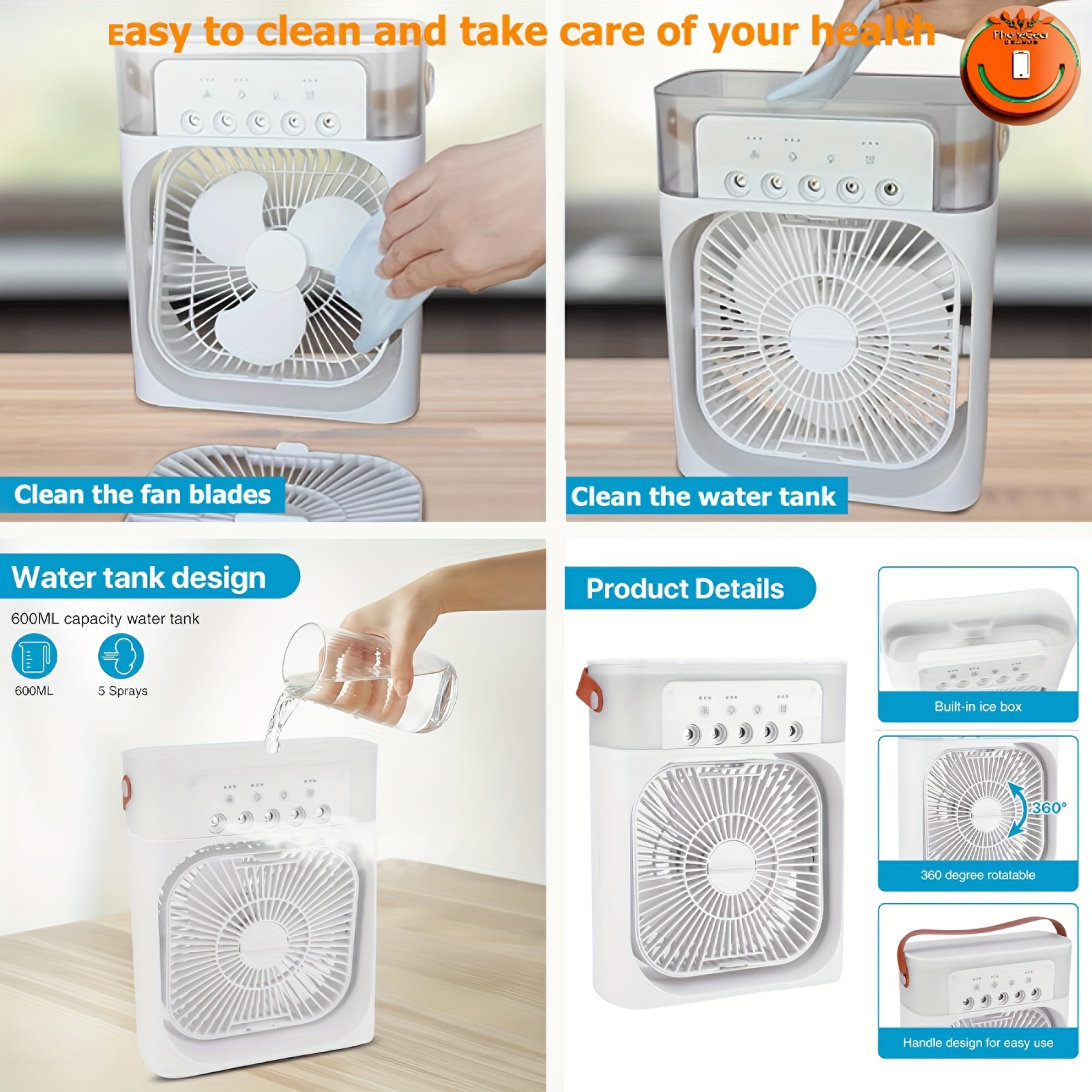 مروحة سطح المكتب الصغيرة القوية - الحجم: 23.01 سم × 15.8 سم، شحن USB محمول، مروحة هادئة، مساعد متعدد الوظائف للاستخدام الفعال في ترطيب الهواء ومرور الهواء، مناسب للمنزل والمكتب والدراسة وغرفة النوم وغيرها من السيناريوهات، تصميم هادئ يمنحك تجربة هادئة، يعزز ترطيب الهواء الداخلي، يوفر تجربة مريحة، ضروري لتبريد الغرفة والترطيب.