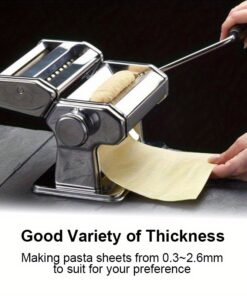 آلة صنع المعكرونة من الفولاذ المقاوم للصدأ Jumperkits | مع إعدادات سماكة قابلة للتعديل | مثالية لصنع السباغيتي والفيتوتشيني واللازانيا المنزلية | تشمل مقبض قابل للإزالة ورف تجفيف النودلز (فضي)