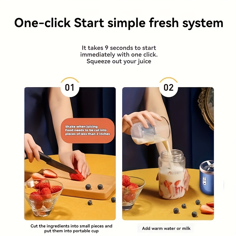 1 قطعة عصارة محمولة ومحضر عصائر بمنفذ USB مع 2 كوب (عصير وسموثي) - محرك عالي السرعة 21000 دورة في الدقيقة، نظام 6 شفرات، تشغيل بلمسة واحدة لعصائر منزلية طازجة وسموثي، مثالي للسفر والمنزل - هدية مثالية لعيد الميلاد والسفر