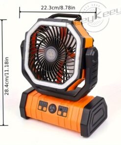 مروحة التخييم المحمولة USB قابلة لإعادة الشحن مع جهاز تحكم عن بعد، رأس دوار 360 درجة، سعة كبيرة، عمر بطارية طويل، إضاءة LED، وشحن الهاتف للاستخدام المنزلي والخارجي، مروحة محمولة قابلة لإعادة الشحن