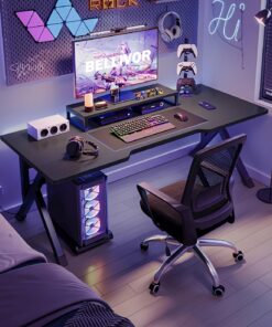 طاولة ألعاب بيليفور، طاولة كمبيوتر، طاولة مكتبية، حل متعدد الاستخدامات للألعاب والدراسة في المنازل الحديثة، مثالي للطلاب والمحترفين، واسعة ووظيفية (أسود، 120x60x75 سم)