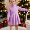 فستان بولو عالي الرقبة للبنات من عمر 2-7 سنوات، قماش محبوك ناعم للارتداء الداخلي/الخارجي، خريف/شتاء. مثالي لعيد الفصح، الكريسماس، والارتداء اليومي، أكمام منفوخة وكشكشة جذابة، قماش محبوك مريح، فستان طويل بأكمام منفوخة وخصر مشدود بتصميم جاكار مربع الرقبة، أسلوب خريف/شتاء، رقبة مستديرة حيوية وأنيقة مع