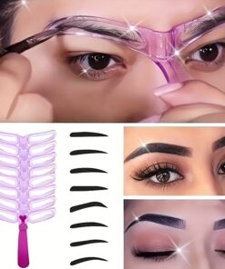 مجموعة قوالب تشكيل الحواجب بـ 8 قطع مع مقبض - بطاقات جمال للحواجب المحددة والمشكلة بشكل مثالي - بلاستيك قابل لإعادة الاستخدام، بدون رائحة