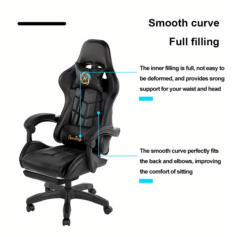 كرسي ألعاب AnneFish للتدليك، مقعد مكتبي مريح مع ظهر قابل للاستلقاء من الجلد الصناعي، دعم عمودي ولوازم الظهر