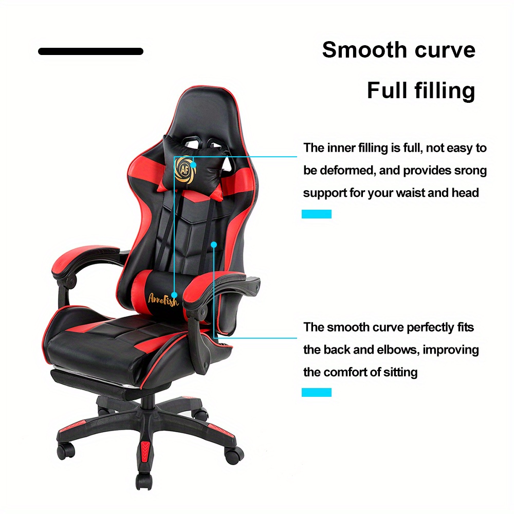 كرسي ألعاب AnneFish للتدليك، مقعد مكتبي مريح مع ظهر قابل للاستلقاء من الجلد الصناعي، دعم عمودي ولوازم الظهر