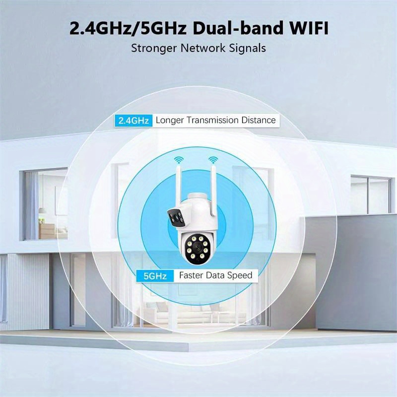 كاميرا أمان واي فاي مزدوجة العدسة 2.4/5 جيجاهرتز، كاميرا لاسلكية خارجية مع رؤية ليلية ملونة، 355 درجة دوران و 90 درجة إمالة، تحدث ثنائي الاتجاه، تتبع تلقائي، تنبيهات كشف الحركة بالذكاء الاصطناعي