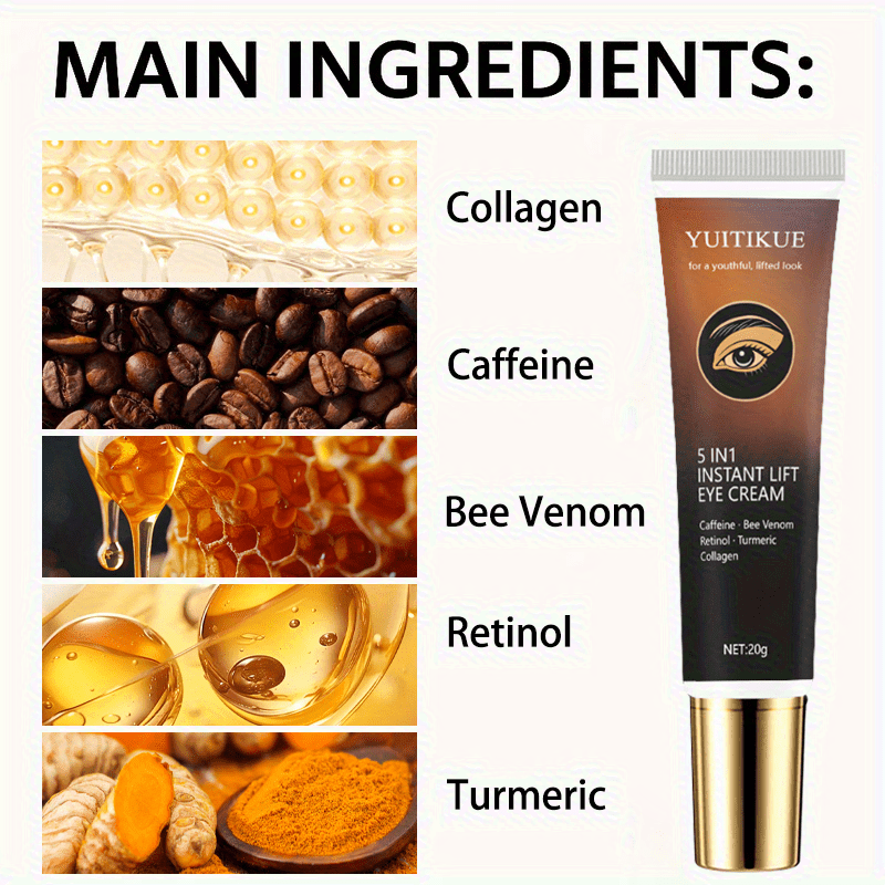 كريم العين الفوري YUITIKUE 5 في 1 مع الكولاجين، حمض العسل - دائرة سوداء، تراكم، إغلاق الضوء الأزرق، لمسة نهائية طبيعية، عناية بيج فاتح، عناية بيج فاتح لجميع أنواع البيج الفاتح، كريم العين، روتين العناية بالبشرة، تصميم أنيق في أنبوب، مكونات عالية الجودة، ظل عين/باسكيت عين، قاعدة ظل عين، مكياج للنساء، باسكيت مكياج للوجه