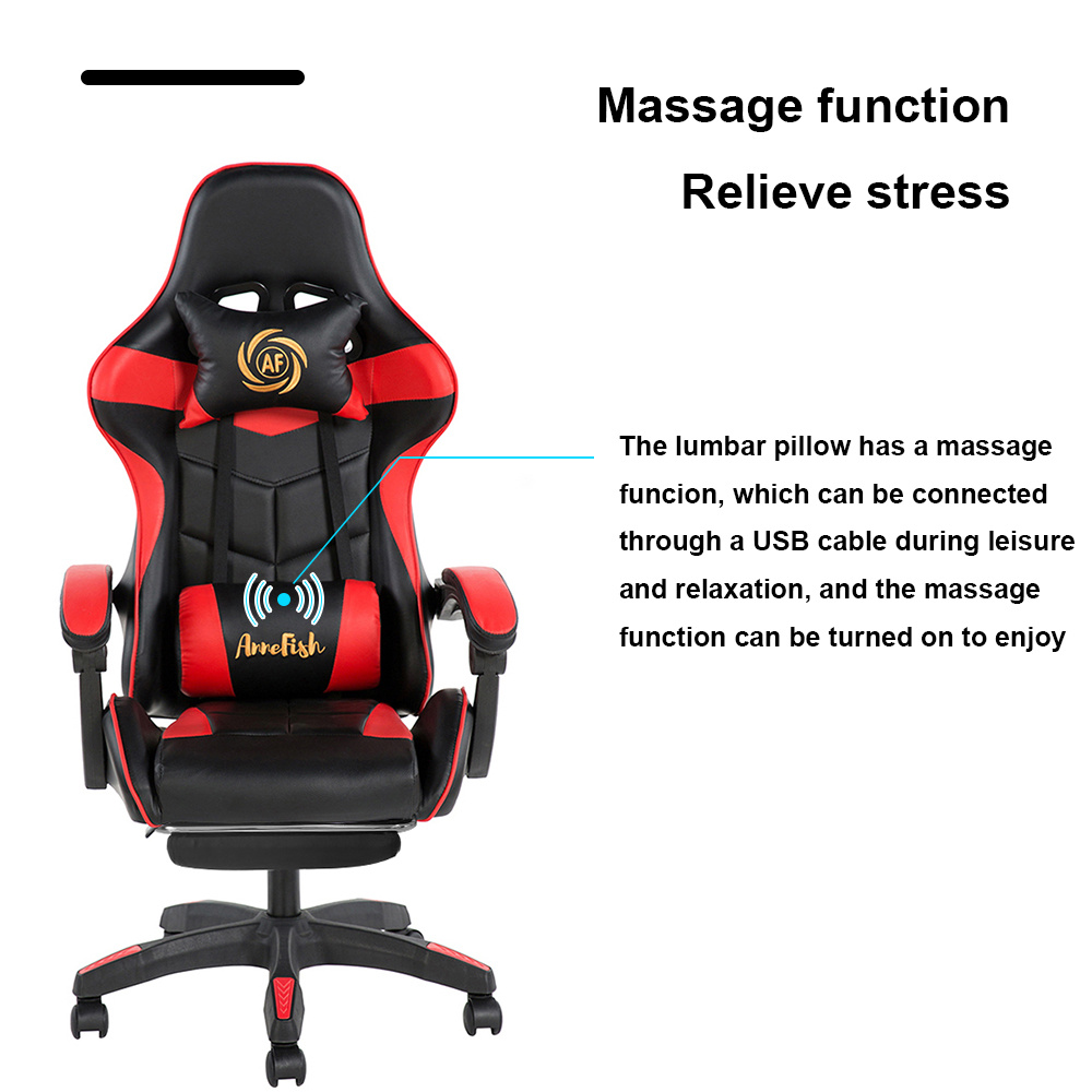 كرسي ألعاب AnneFish للتدليك، مقعد مكتبي مريح مع ظهر قابل للاستلقاء من الجلد الصناعي، دعم عمودي ولوازم الظهر