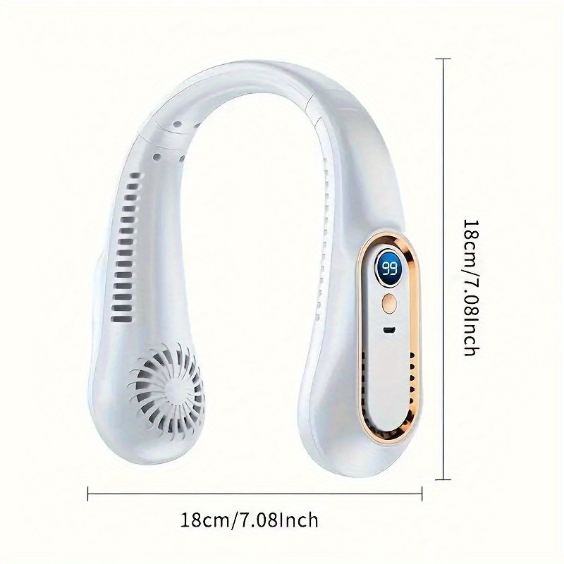 مروحة صغيرة محمولة ومتينة مع خمس إعدادات سرعة وخالية من شفرات المروحة عند الرقبة. توفر شحن USB ومناسبة للطلاب، الرياضة، والمكاتب، والتطبيقات الرقمية - الصورة 5