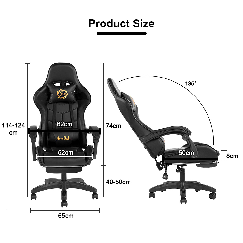 كرسي ألعاب AnneFish للتدليك، مقعد مكتبي مريح مع ظهر قابل للاستلقاء من الجلد الصناعي، دعم عمودي ولوازم الظهر