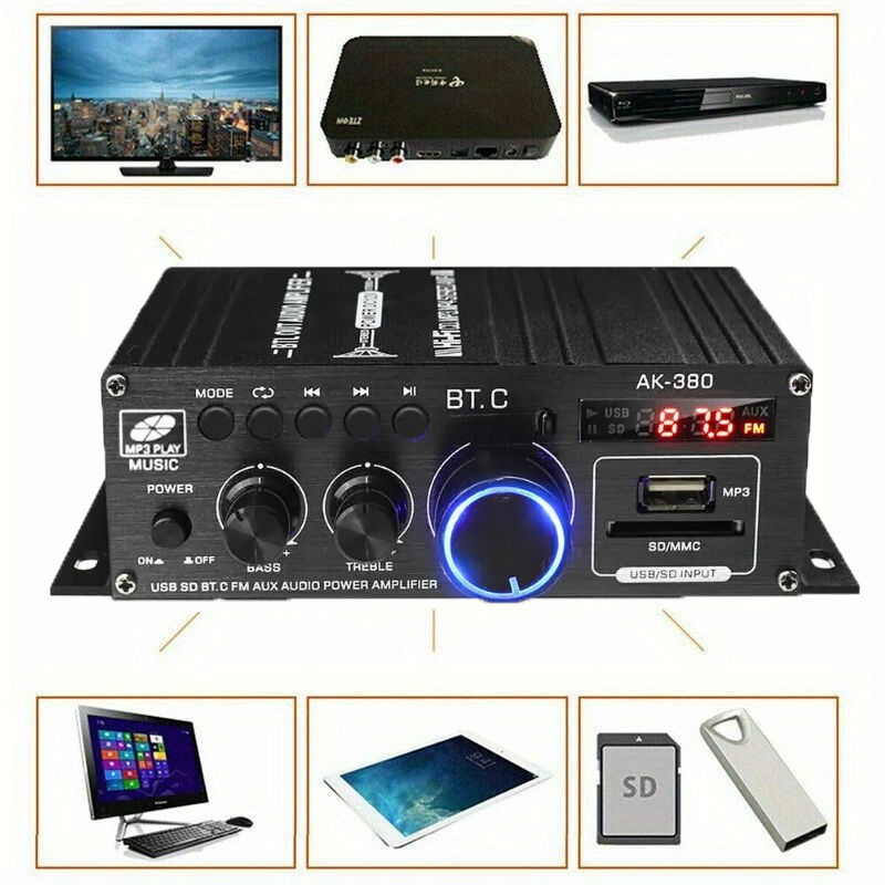 مضخم صوت سيارة 2CH 12V - صوت ستيريو Hi-Fi بقوة 40 واط، صوت ستيريو سيارة 2، 1 قناة، مع مشغل MP3 مدمج، لاسلكي وسيط تحكم عن بعد، تركيب سهل للسيارات، المنزل، المركبات AK380، نظام صوت سيارة، معدات صوتية حديثة، جهاز صوتي متين