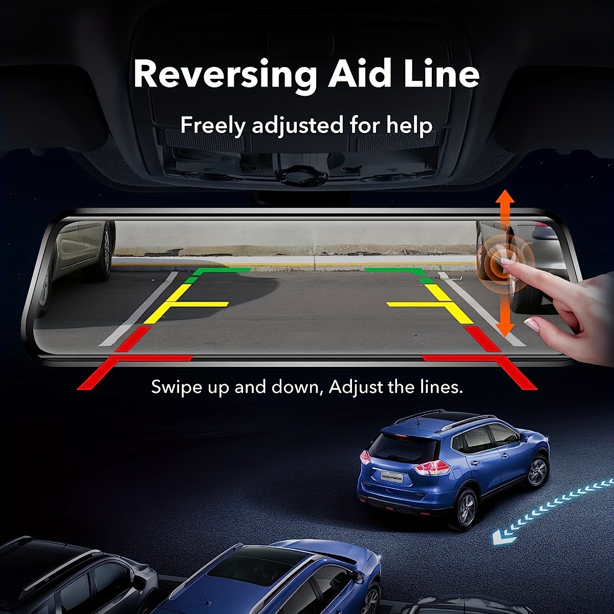 كاميرا مرآة الرؤية الخلفية، كاميرا داش 25.4 سم مع كاميرا خلفية للسيارة، تسجيل أمامي وخلفي، وضع وقوف لمدة 24 ساعة، رؤية ليلية، بدقة 1080P للأمام و720P للخلف، كاميرا أمان السيارات، شاشة عرض، تركيب سهل