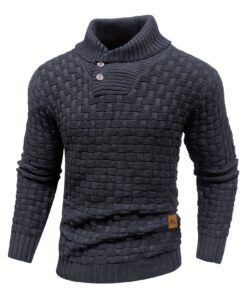 سترة رجالية عصرية بنمط وافل عالي المرونة، سترة بولوفر أنيقة للخريف والشتاء