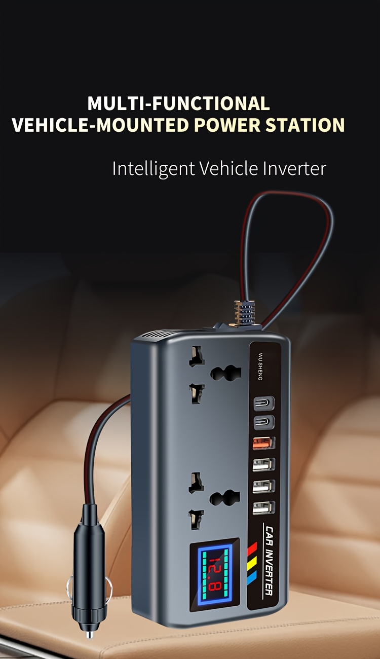 محول طاقة عالمي للسيارات بجهد 12 فولت/24 فولت مزود بأربعة منافذ USB، ومنفذين Type-C، وشحن سريع QC3.0، وعرض رقمي للجهد، وشحن سريع ذكي، ومحولات عالية القدرة - قابس للسيارات والشاحنات والسيارات الرياضية متعددة الاستخدامات.