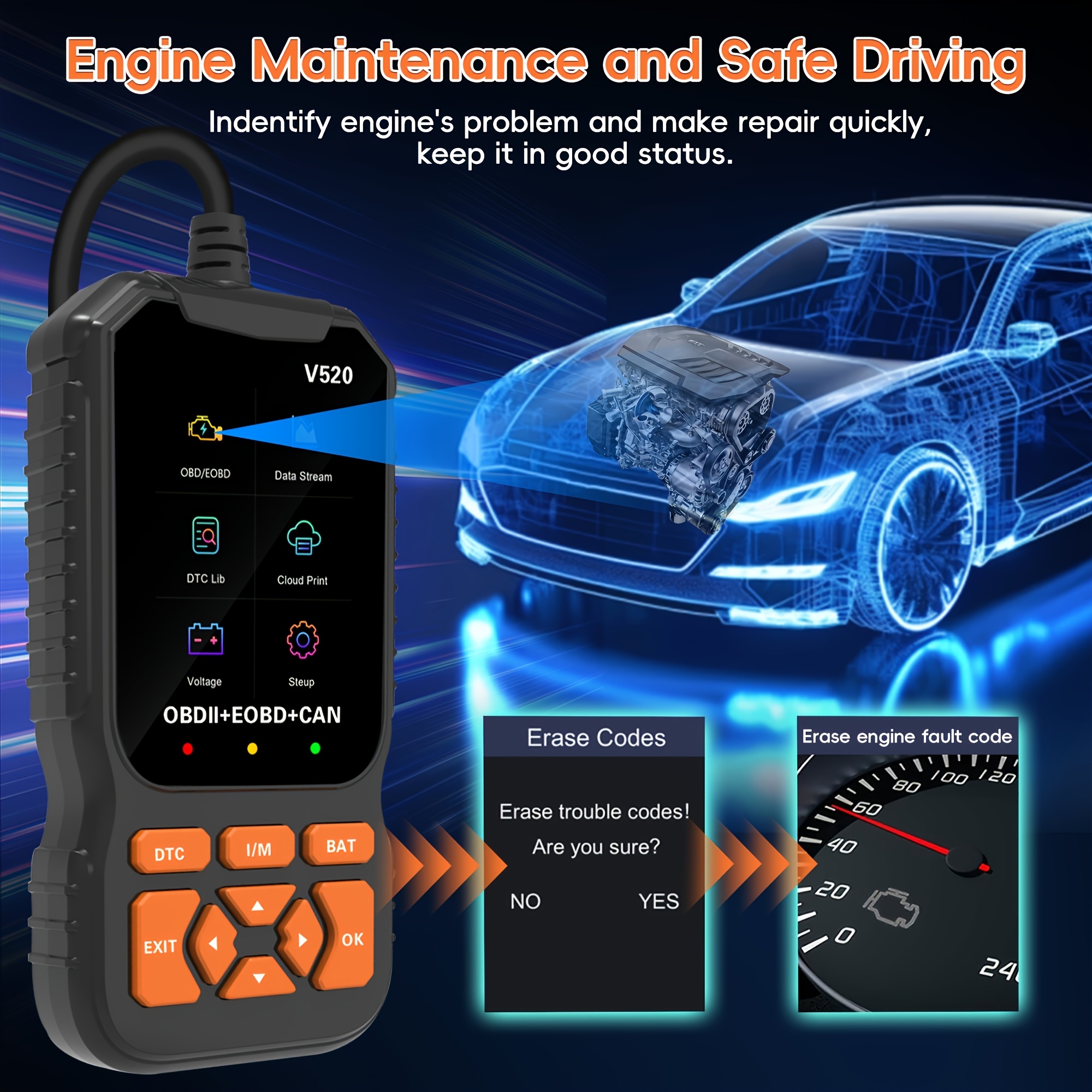2025 ماسح ضوئي تشخيص سيارات متقدم OBDII/EOBD، وظيفة OBD2 كاملة، قارئ أخطاء محرك معزز وإعادة تعيين، قارئ أكواد سريع بتدفق بيانات في الوقت الفعلي، مكتبة 35901 رمز خطأ، مع فحص جهد البطارية, تشخيص المركبات,تشخيص المحرك,ماسح ضوئي مدمج,ماسح ضوئي عالي الجودة,أداء موثوق,ميكانيكا السيارات,فنيون محترفون