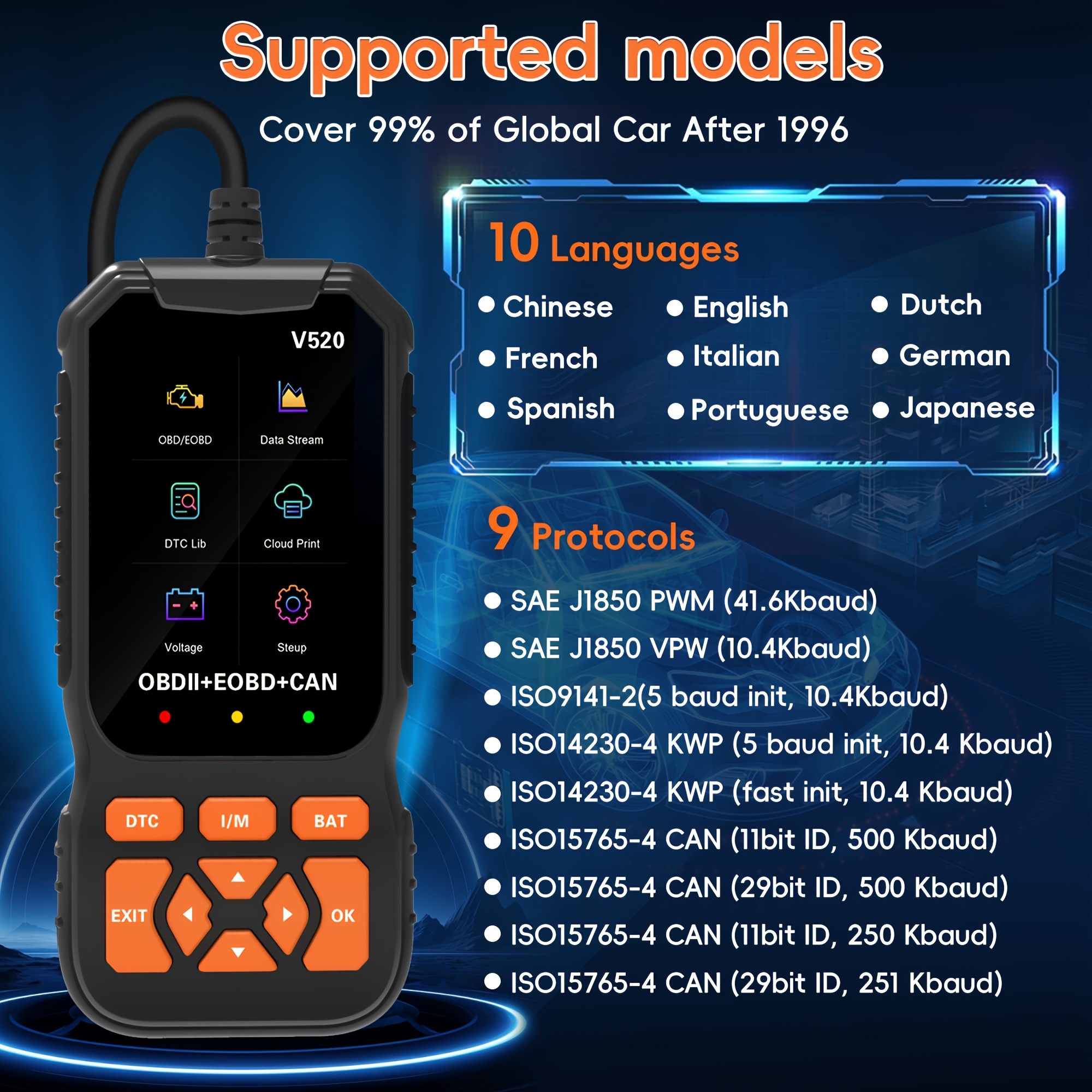 2025 ماسح ضوئي تشخيص سيارات متقدم OBDII/EOBD، وظيفة OBD2 كاملة، قارئ أخطاء محرك معزز وإعادة تعيين، قارئ أكواد سريع بتدفق بيانات في الوقت الفعلي، مكتبة 35901 رمز خطأ، مع فحص جهد البطارية, تشخيص المركبات,تشخيص المحرك,ماسح ضوئي مدمج,ماسح ضوئي عالي الجودة,أداء موثوق,ميكانيكا السيارات,فنيون محترفون