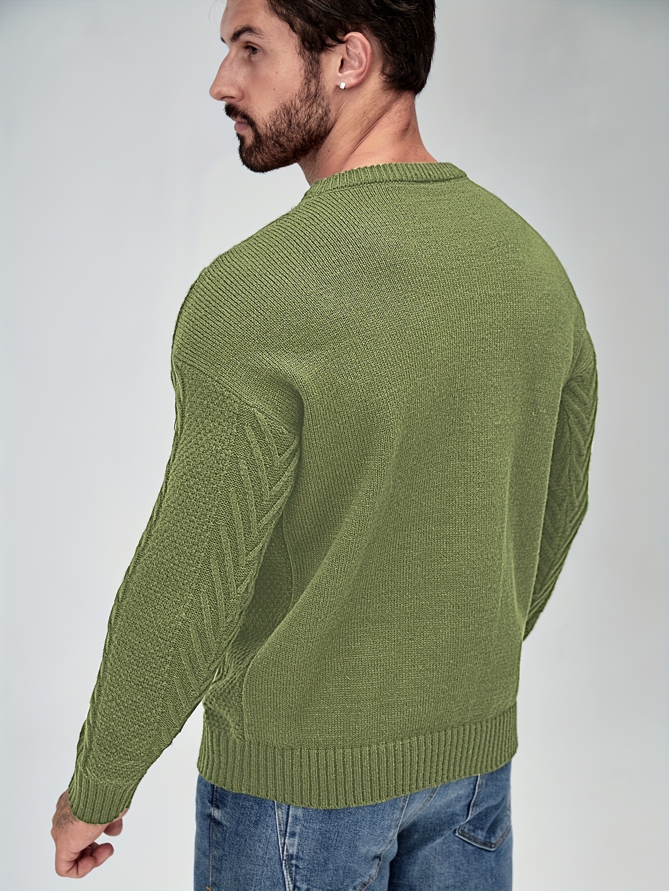 سترة صوفية دافئة للرجال لفصل الشتاء - سترة صوفية ناعمة برقبة دائرية وأكمام طويلة مقاس H، بلون سادة (بيج/أزرق بحري/أسود/بني) قابلة للغسل في الغسالة، سترة سميكة للطقس البارد، ملابس مكتبية وكاجوال