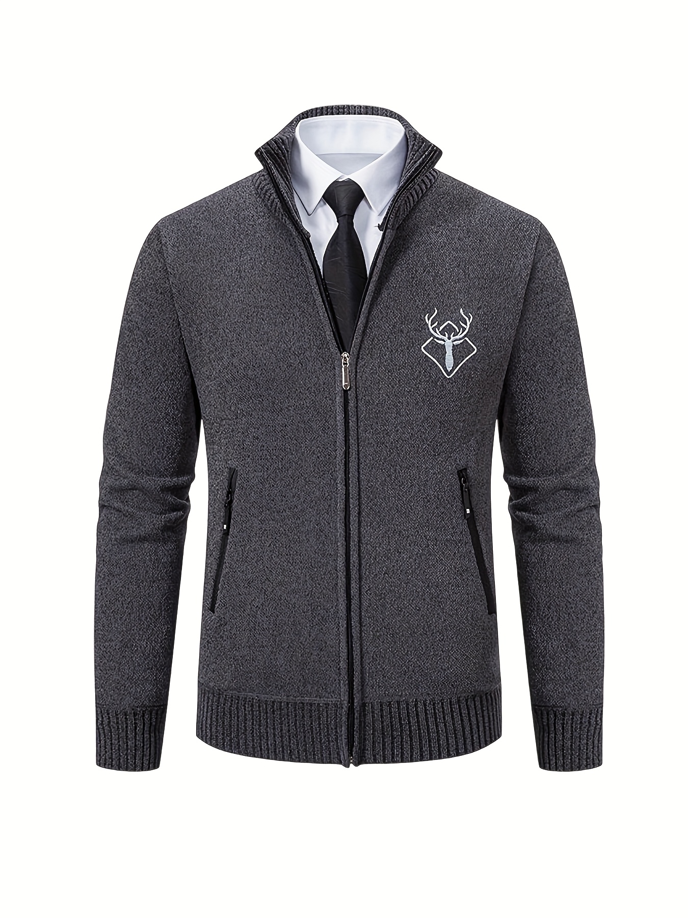 سترة كاجوال للرجال بسحاب - سترة ناعمة محبوكة عالية الرقبة بأكمام طويلة مع سحاب أمامي، لون صلب مناسب لفصل الخريف والشتاء، أساسي للتنسيق العارض