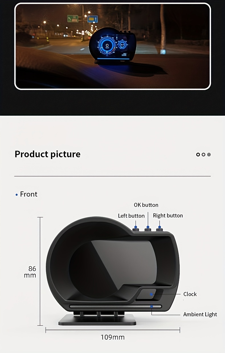 شاشة عرض رأسية للسيارة OBD2 HUD+GPS - عداد سرعة 8.89 سم وكمبيوتر رحلة، اتصال لاسلكي، يعمل بالبطارية (36 فولت) لجميع السيارات، نظام عرض لوحة القيادة سهل التركيب، أداة أداء السيارة، شاشة عرض لوحة القيادة المدمجة، حامي شاشة متين، بدون بطارية