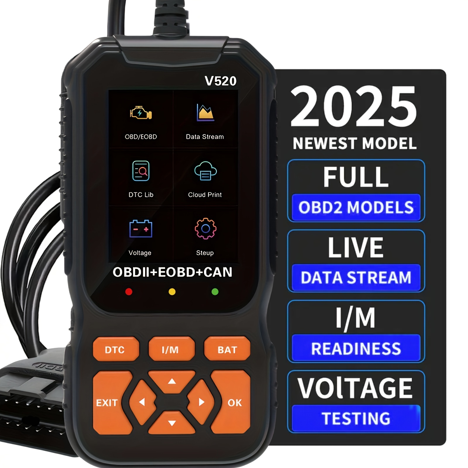 ماسح ضوئي للسيارات OBD2 يدعم 10 لغات - قراءة رموز المركبات، مسح رموز الأعطال، مكتبة رموز الأعطال 35901، بث بيانات في الوقت الفعلي، اختبار مستشعر الأكسجين، قراءة جهد البطارية، كشف الوضع 6/8, واجهة سهلة الاستخدام,جهاز سهل الاستخدام,تشخيص موثوق,قارئ OBD2,محترفو السيارات,فنيو السيارات