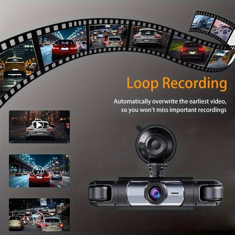 كاميرا مراقبة حقيقية 4 قنوات، أمامية 1080P FHD وخلفية/يسار/يمين 720P | تسجيل بزاوية واسعة 360 درجة | مستشعر الجاذبية/تدوين تلقائي للفيديو الأقدم | مراقبة وقوف السيارات، كشف الصدمات أو التصادم، وتشغيل تلقائي للتسجيل | وضع العودة للخلف