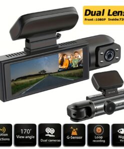 كاميرا ZKCAMSPY مزدوجة للسيارة | 1080P أمامية و 720P خلفية، رؤية ليلية عالية الدقة، تسجيل حلقي، مستشعر G، زاوية واسعة، 27.5 إطار في الثانية، قابس سيارة 5 فولت، ليثيوم بوليمر قابل لإعادة الشحن، حامل لاصق، متوافق مع الكمبيوتر الشخصي، وضع قيادة عالمي - لا تشتمل على بطاقة SD