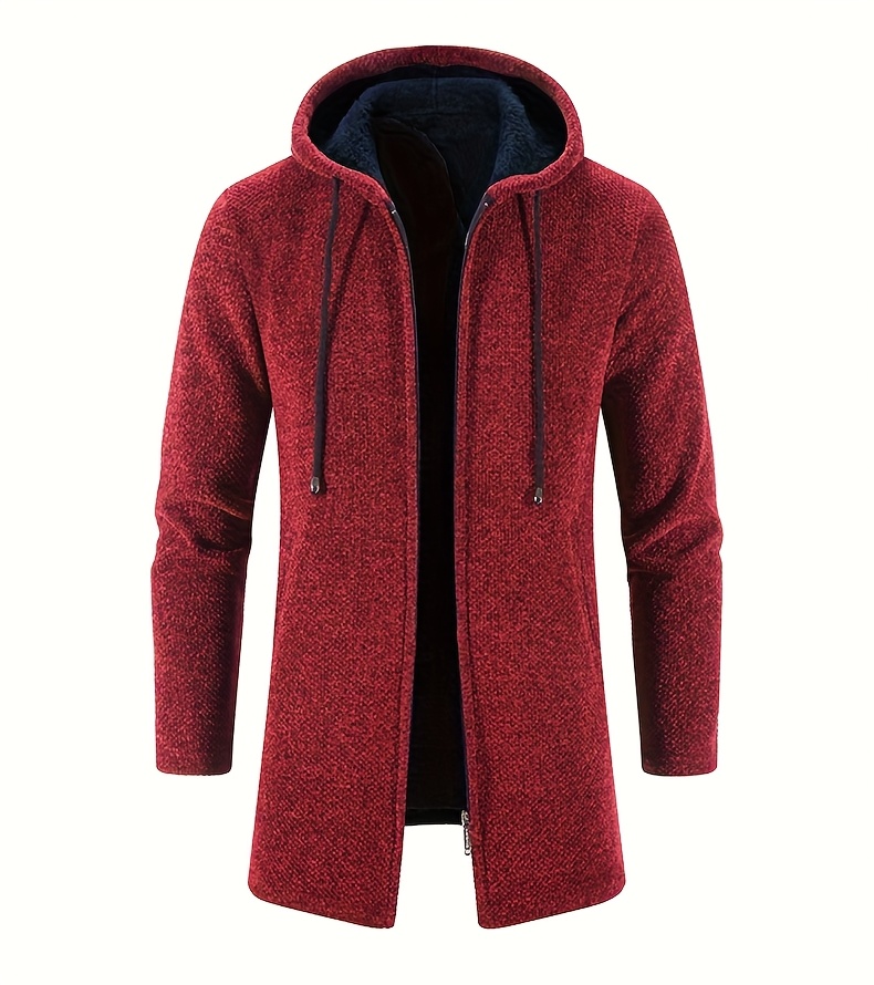 سترة شتوية للرجال بغطاء للرأس من الشينيل مع سحاب أمامي كامل - معطف خارجي ناعم مناسب للطقس البارد، قابل للغسل في الغسالة، ملابس خارجية عصرية (قماش الشينيل)