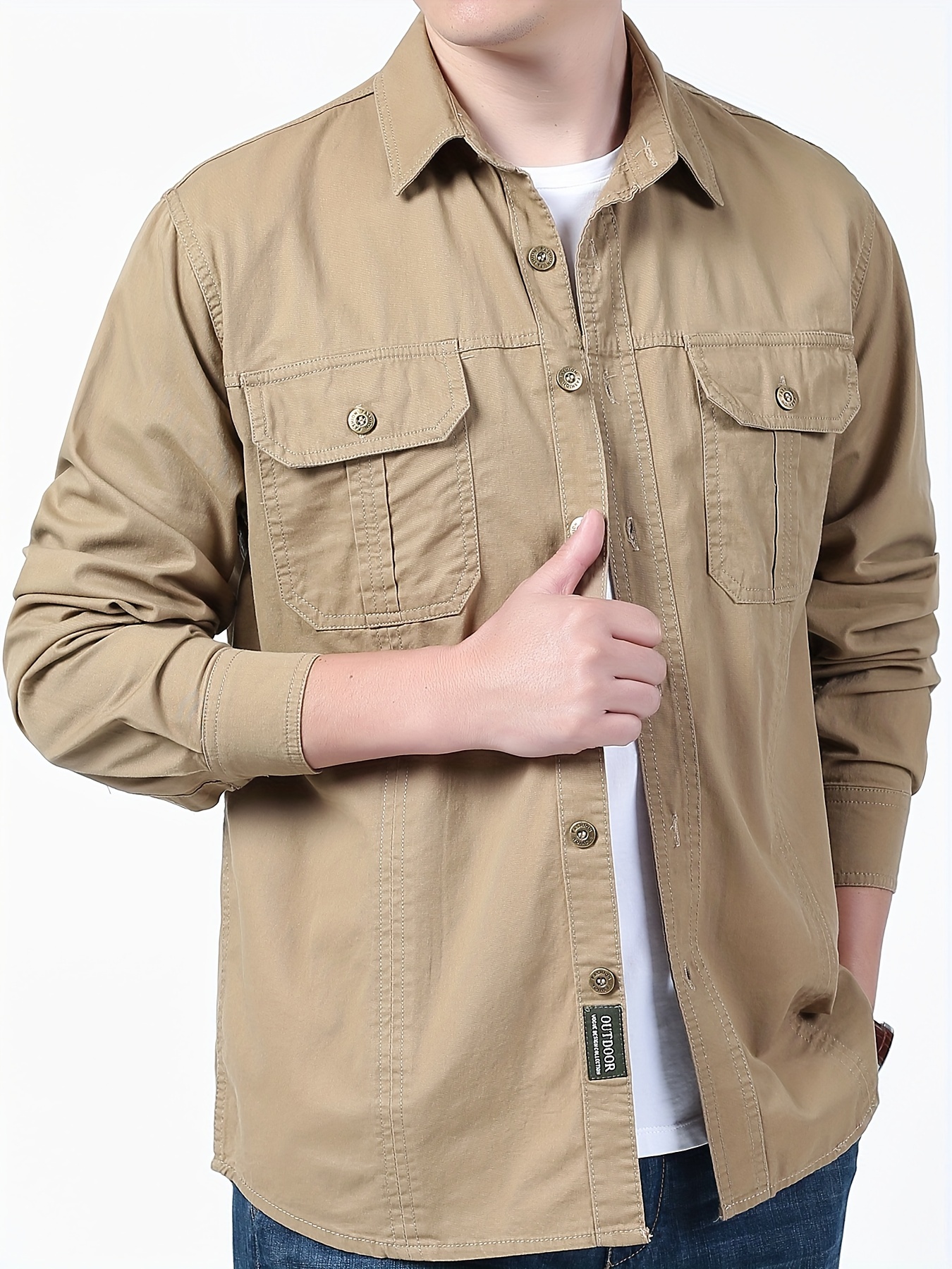 قميص عمل كلاسيكي للرجال - قميص خفيف الوزن بأزرار طويلة الأكمام مع جيوب على الصدر، نسيج غير قابل للتمدد للارتداء اليومي والرسمي - ملابس خارجية كاجوال لفصل الربيع/الخريف باللون الأحمر الكلاسيكي - مكتب، أحداث، نزهات - بلوزة بأزرار سهلة العناية، ملابس مناسبة للمناسبات، تصميم بلون صلب، ملابس كاجوال متينة، ملابس مكتبية، أزياء ريترو، مادة قابلة للتنفس، قمة متعددة الاستخدامات، رجال احترافي