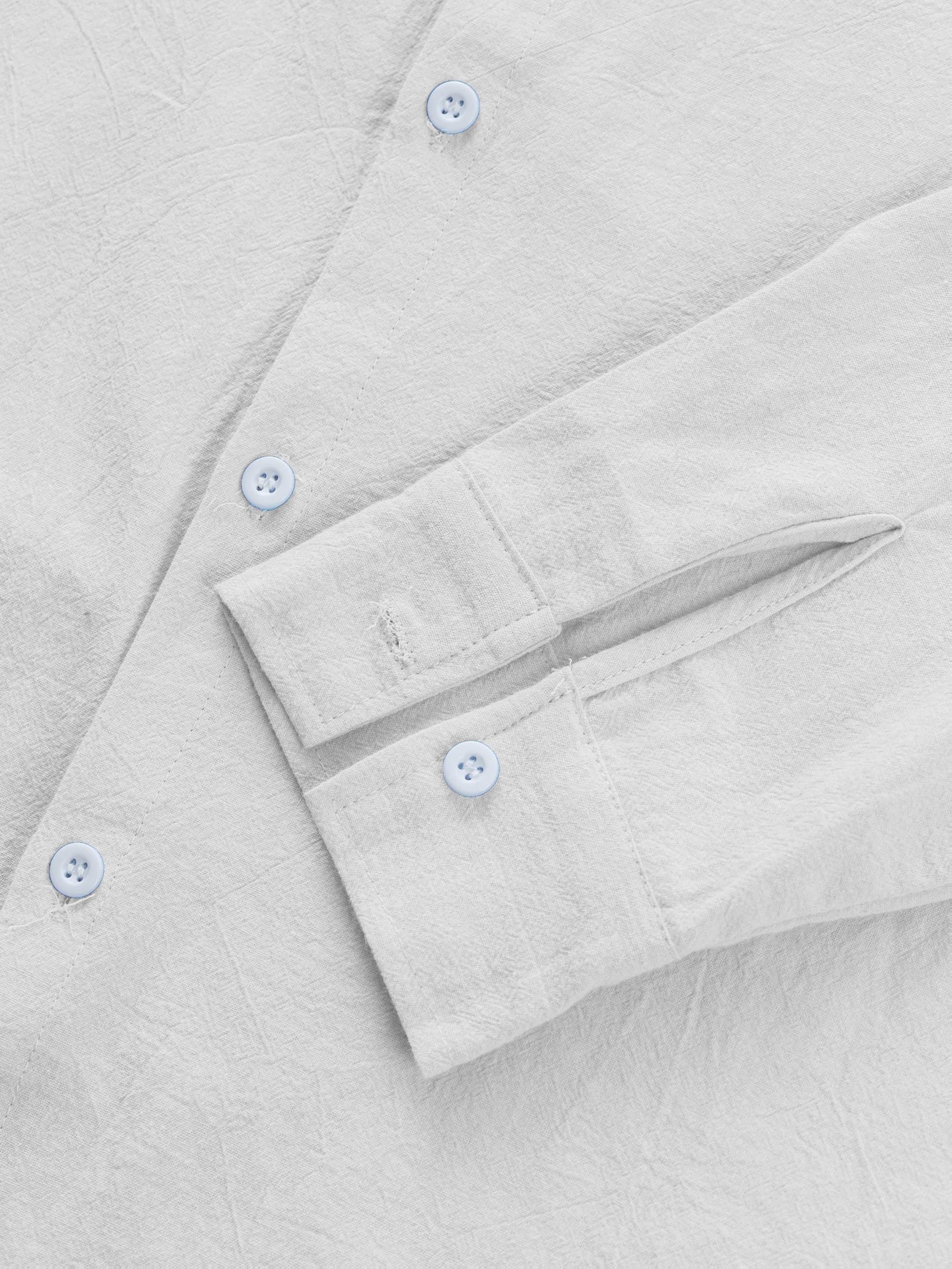 قميص كتان رجالي كاجوال | لون موحد، كم طويل، زر واحد، قصة عادية، مناسب للربيع/الخريف