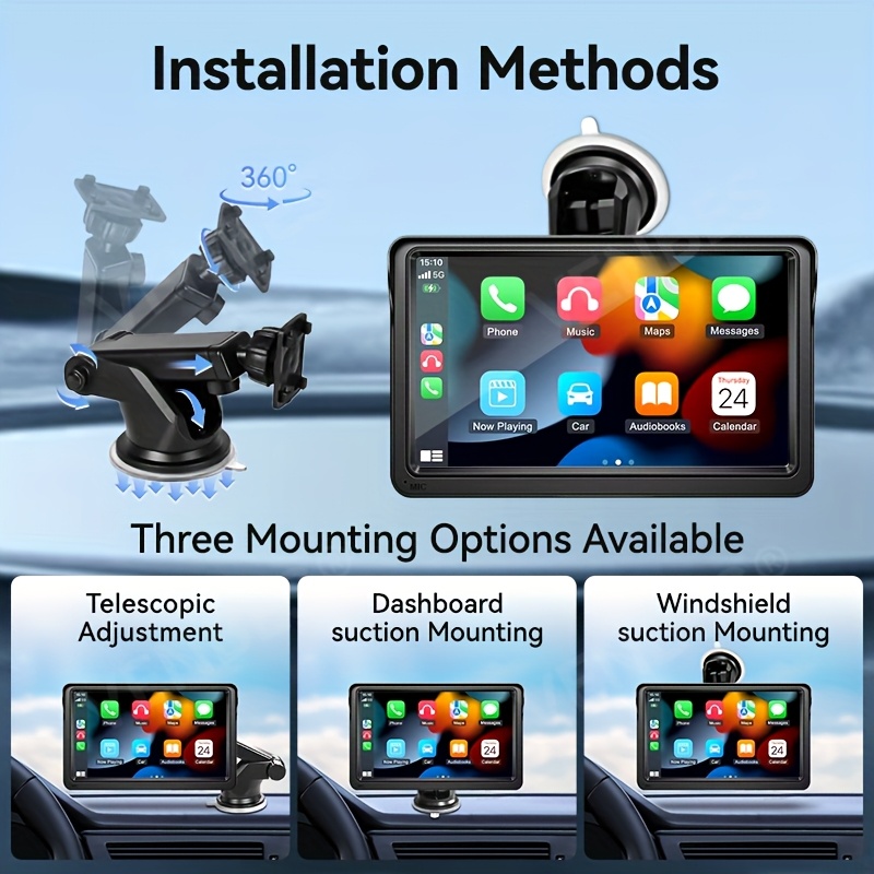 مشغل وسائط متعددة عالمي للسيارة VENBES مقاس 7 بوصة مع Carplay/Android Auto لاسلكي، شاشة لمس، USB، FM، AUX، لاسلكي مدمج، مخرج صوت أحادي، تحكم يدوي