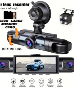 كاميرا مراقبة حقيقية 4 قنوات، أمامية 1080P FHD وخلفية/يسار/يمين 720P | تسجيل بزاوية واسعة 360 درجة | مستشعر الجاذبية/تدوين تلقائي للفيديو الأقدم | مراقبة وقوف السيارات، كشف الصدمات أو التصادم، وتشغيل تلقائي للتسجيل | وضع العودة للخلف