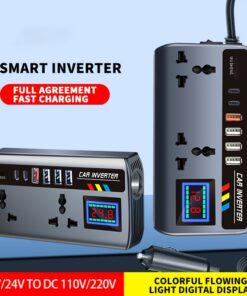 محول طاقة عالمي للسيارات بجهد 12 فولت/24 فولت مزود بأربعة منافذ USB، ومنفذين Type-C، وشحن سريع QC3.0، وعرض رقمي للجهد، وشحن سريع ذكي، ومحولات عالية القدرة - قابس للسيارات والشاحنات والسيارات الرياضية متعددة الاستخدامات.