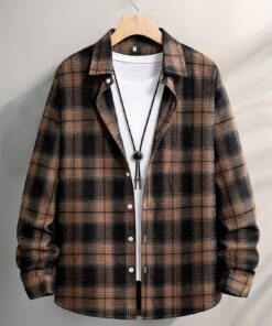 قميص رجالي كلاسيكي منقوش بأكمام طويلة لفصل الربيع والخريف، قميص بأسلوب مريح أنيق كهدية، قماش خارجي