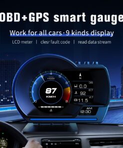 شاشة عرض رأسية للسيارة OBD2 HUD+GPS - عداد سرعة 8.89 سم وكمبيوتر رحلة، اتصال لاسلكي، يعمل بالبطارية (36 فولت) لجميع السيارات، نظام عرض لوحة القيادة سهل التركيب، أداة أداء السيارة، شاشة عرض لوحة القيادة المدمجة، حامي شاشة متين، بدون بطارية
