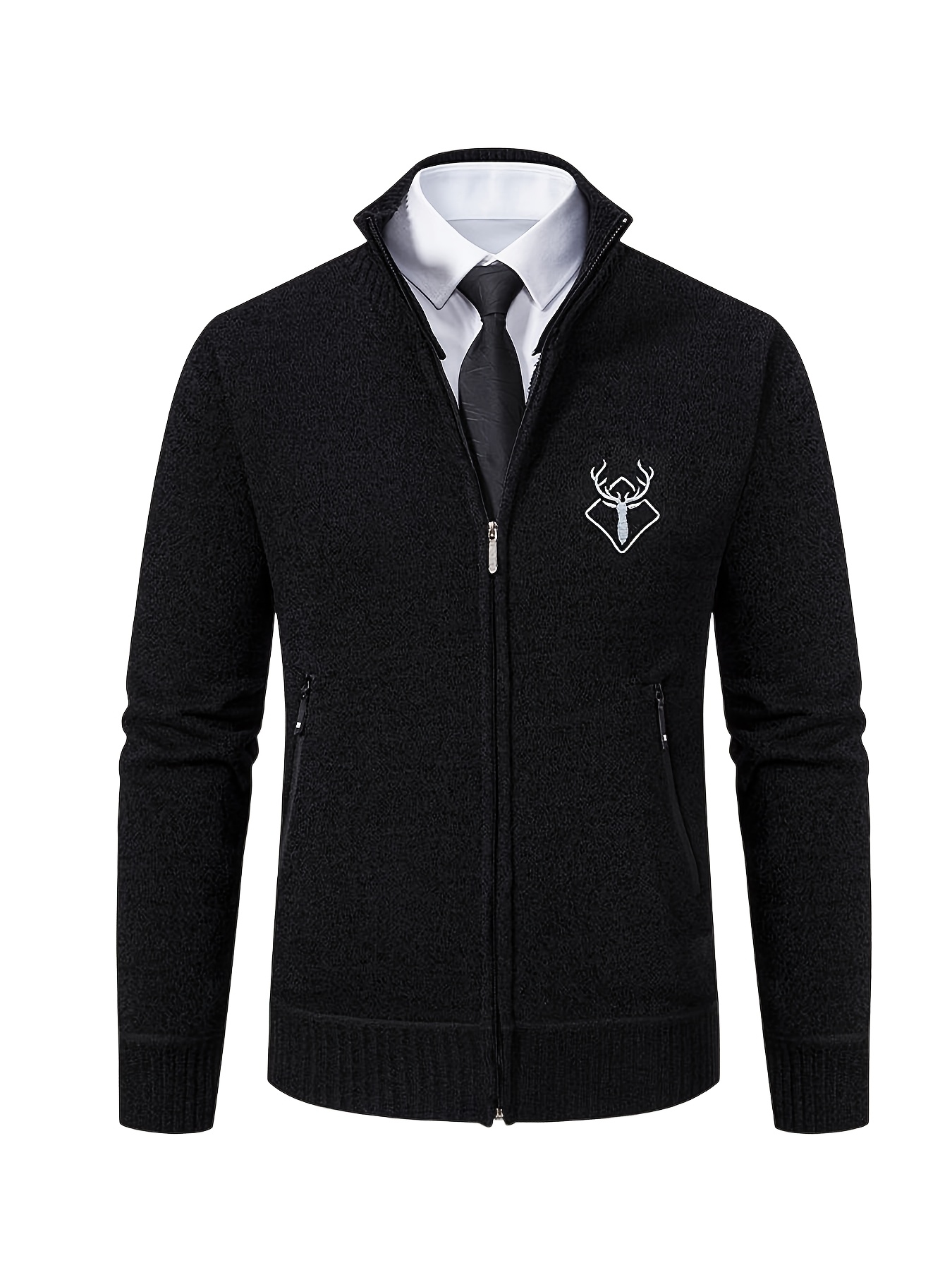 سترة كاجوال للرجال بسحاب - سترة ناعمة محبوكة عالية الرقبة بأكمام طويلة مع سحاب أمامي، لون صلب مناسب لفصل الخريف والشتاء، أساسي للتنسيق العارض